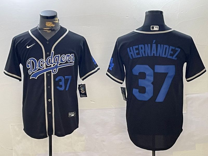 Men Los Angeles Dodgers 37 Hernandez Black Game 2024 Nike MLB Jersey style 11211